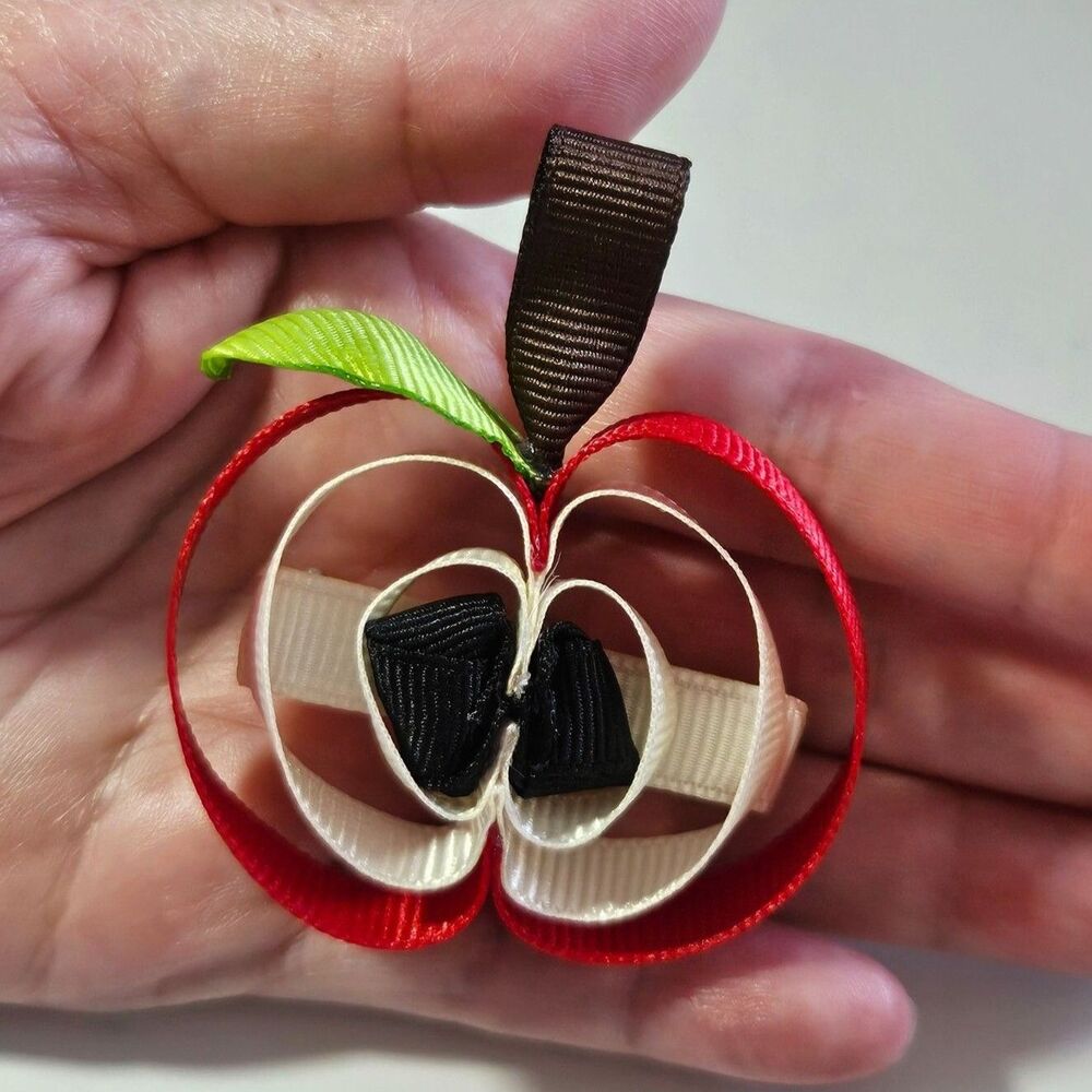 Vintage Red And Cream Ribbon Apple Brooch
